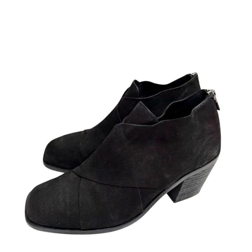Eileen Fisher Ankle Boots Size 6 Black Ember Block Heel Back Zip Booties‎
